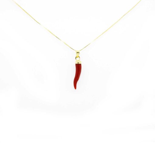 Collana in argento 925 dorato, con Cornetto in corallo Sardo