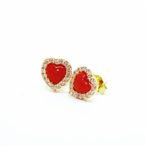 Orecchini a cuore di Corallo Sardo con contorno di zirconi