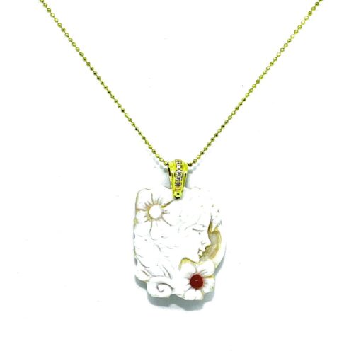 Collana in Arg 925, con Cammeo figurante un volto, e sfera di Corallo Sardo