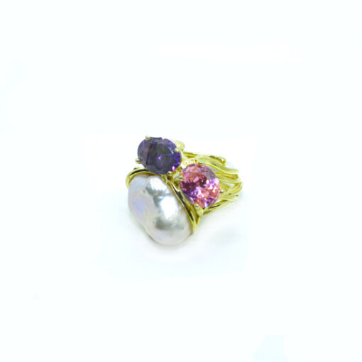 Anello in Argento dorato con Perla Barocca e pietre colorate - immagine 3