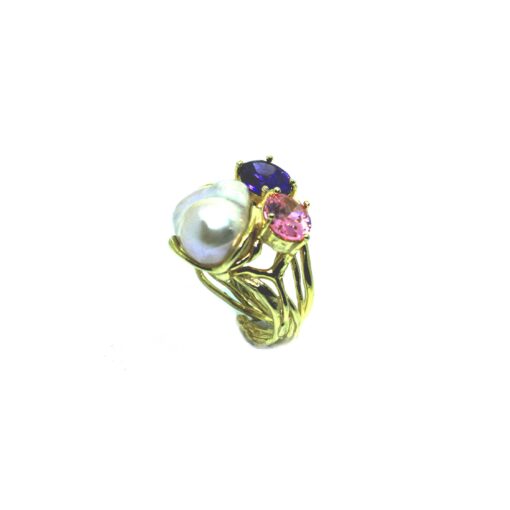 Anello in Argento dorato con Perla Barocca e pietre colorate - immagine 2